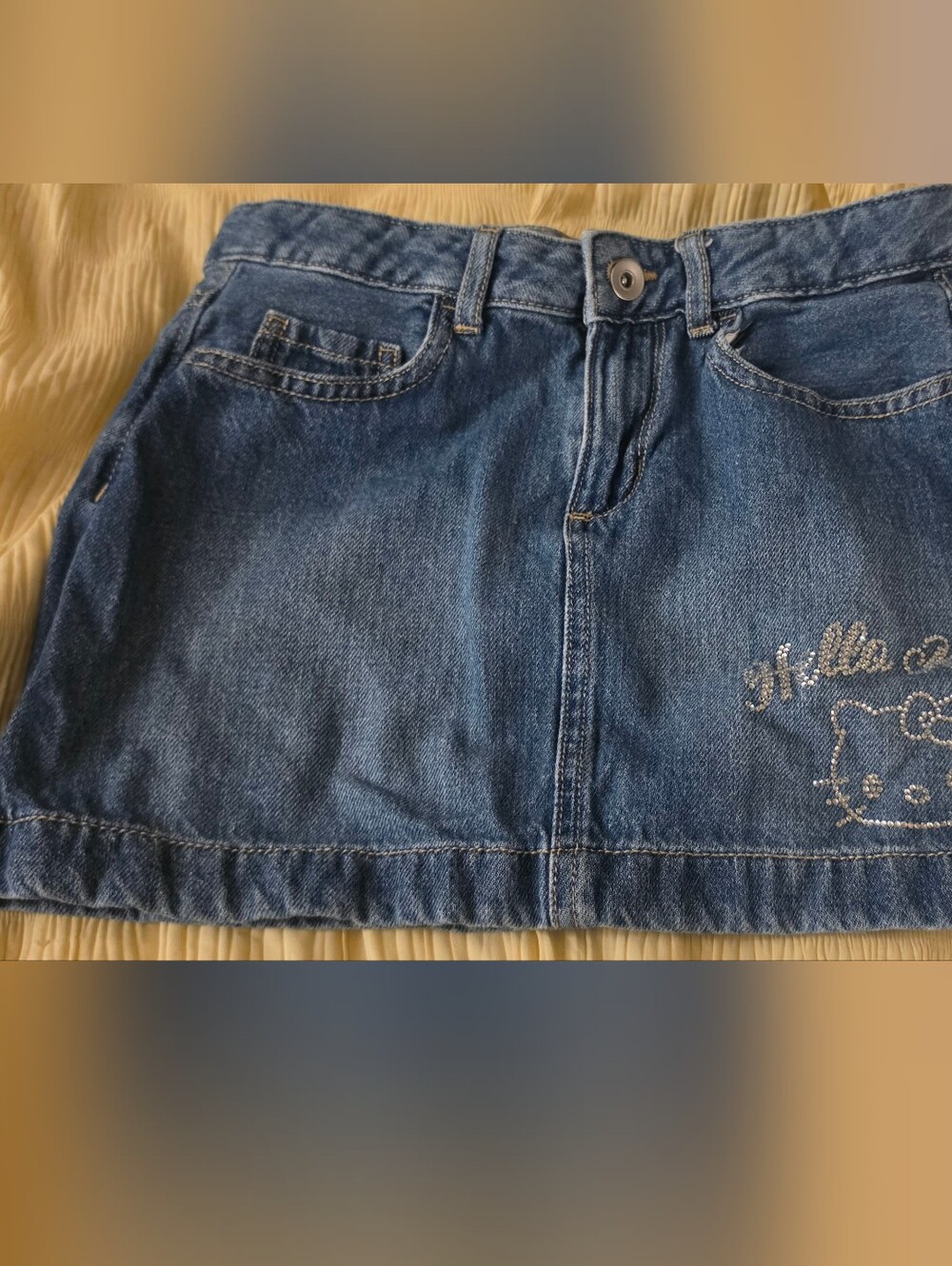 The Children's Place Blue Denim Skirt with Rhinestone Hello Kitty Accent